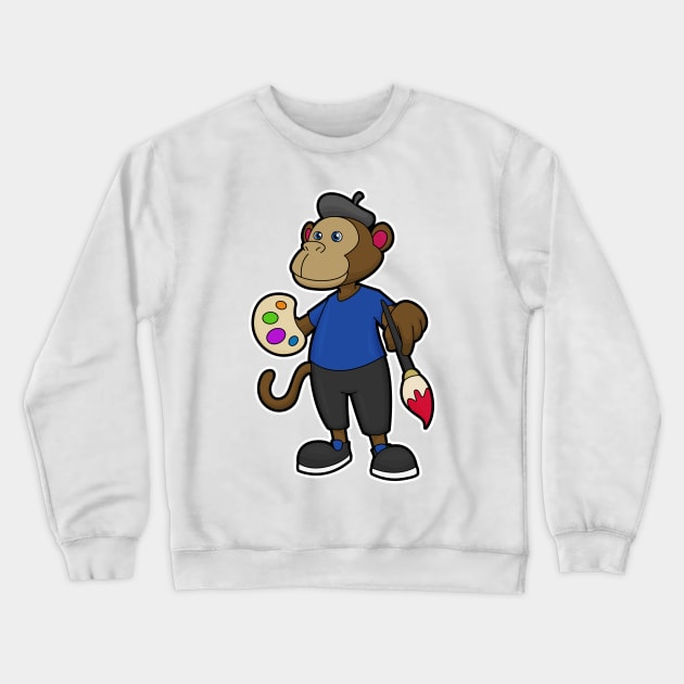 Monkey as Painter with Paint & Brush Crewneck Sweatshirt by Markus Schnabel